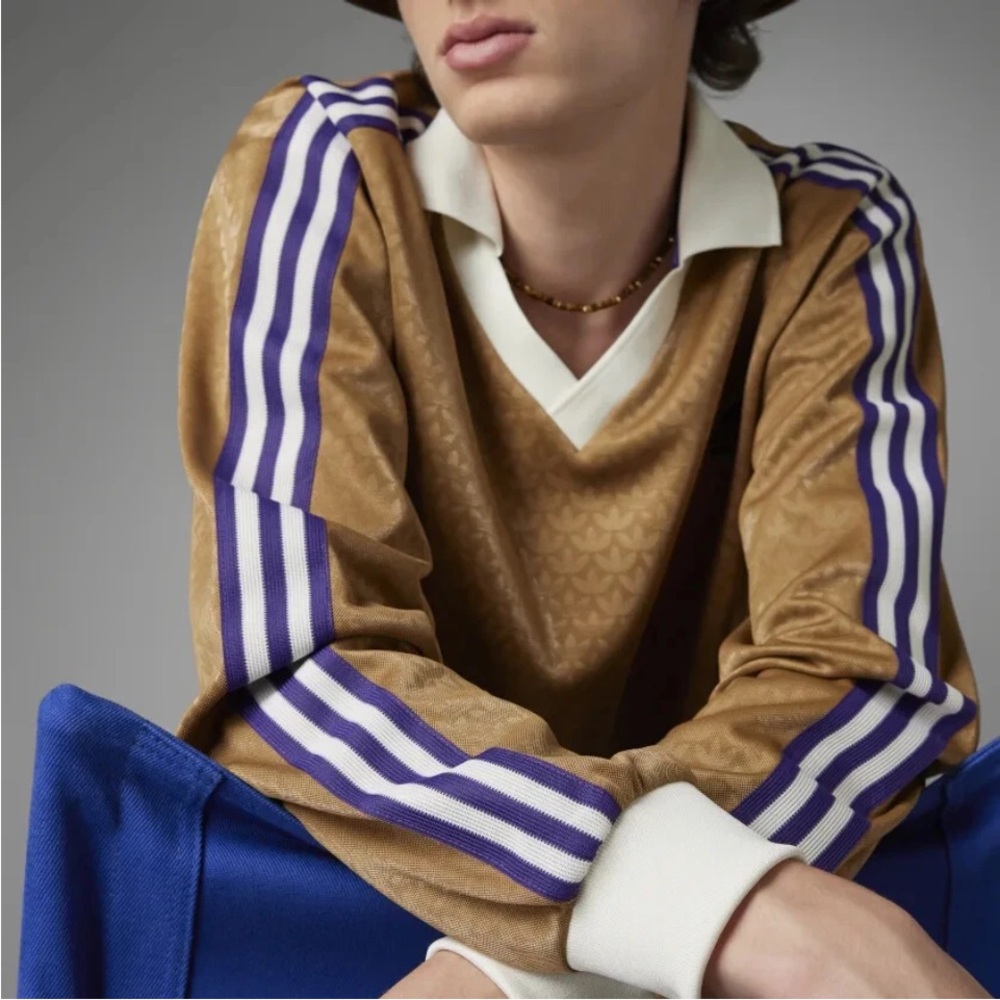 Adidas Originals Trefoil Monogram Jersey Top Tan Purple Logo Streetwear - Picture 5 of 7